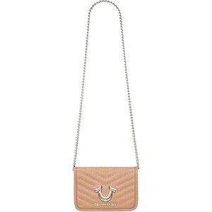 Camel Horseshoe Multi Stud Flap Crossbody Bag with Chain Strap & Quilted Chevron